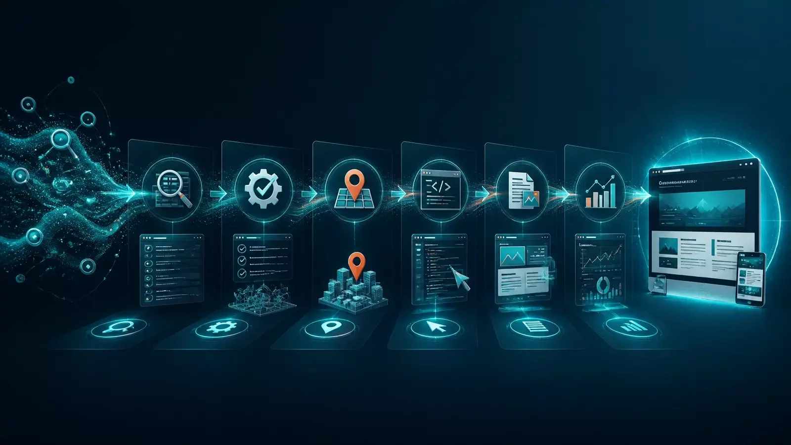 SEO intelligence transforming into completed marketing action across the full stack